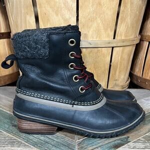 Sorel Slimpack Lace II Black Leather Waterproof Lace-Up Ankle Boot Womens Size 7